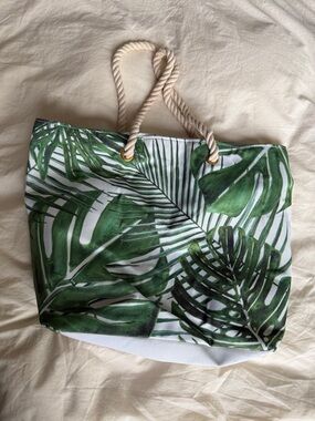 Tropical Green Leaf Canvas Tote with Rope Handles
